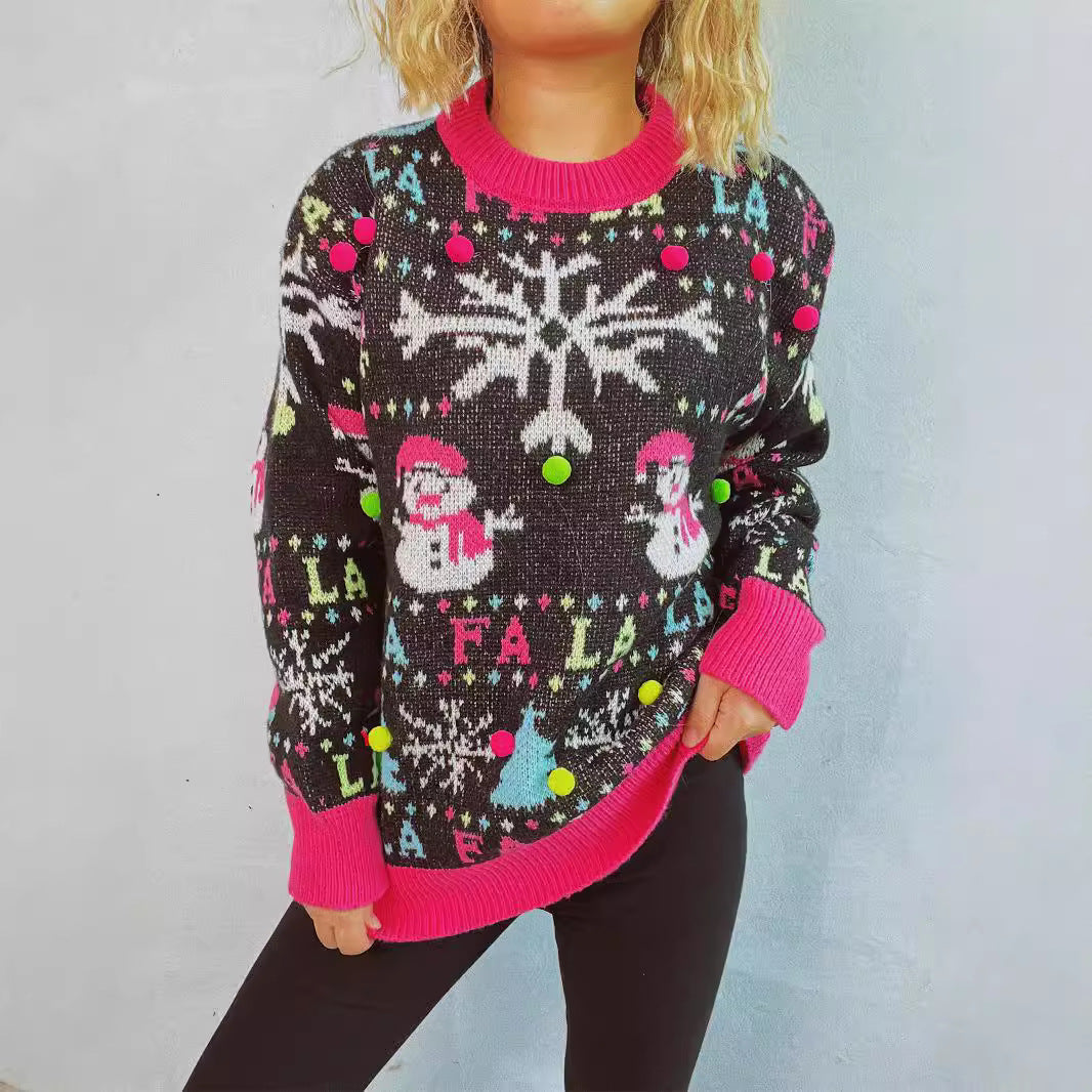 Damen weihnachtlicher Pullover mit bunten Applikationen und festlichem Design Drune