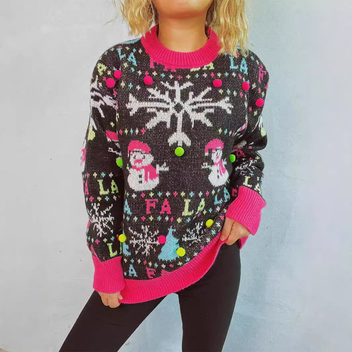 Damen weihnachtlicher Pullover mit bunten Applikationen und festlichem Design Drune