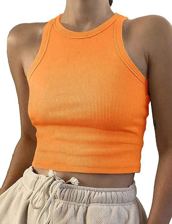 Damen sportliches Crop-Top mit elastischem Rippdesign Drune