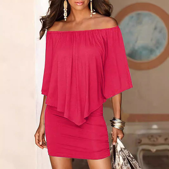 Damen Off-Shoulder Minikleid mit fließendem Oberteil und Taillenbetonung Drune