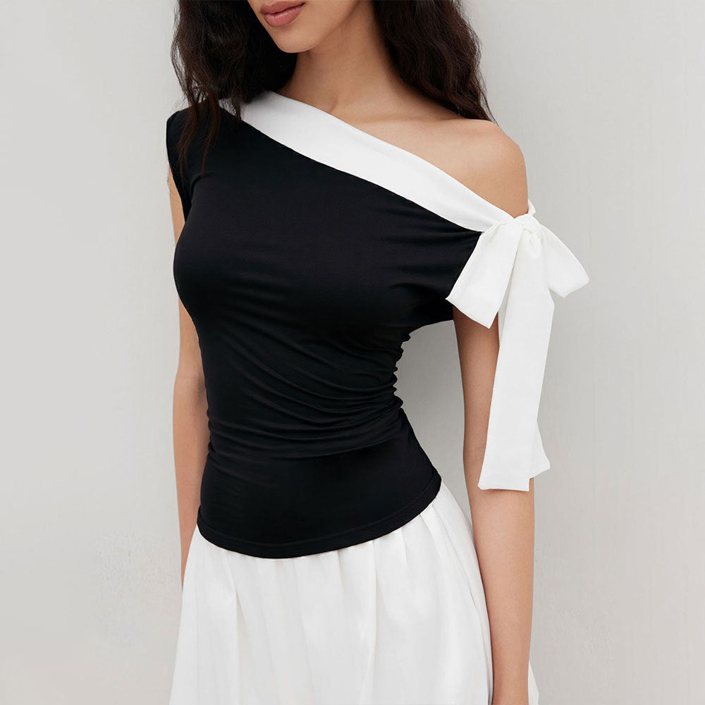 Damen Oberteil mit off-shoulder Design und verspieltem Schleifenverschluss Drune