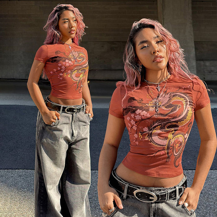 Damen T-Shirt mit kultiviertem Druckdesign und figurbetontem Schnitt Drune