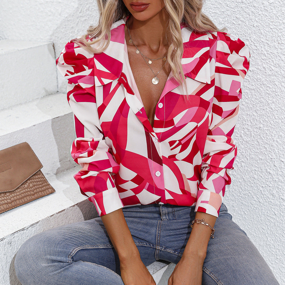 Damen Bluse mit Puffärmeln und floralem Design Drune
