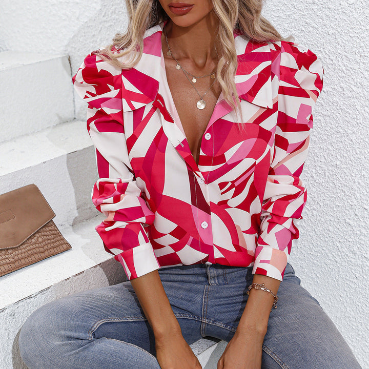 Damen Bluse mit Puffärmeln und floralem Design Drune