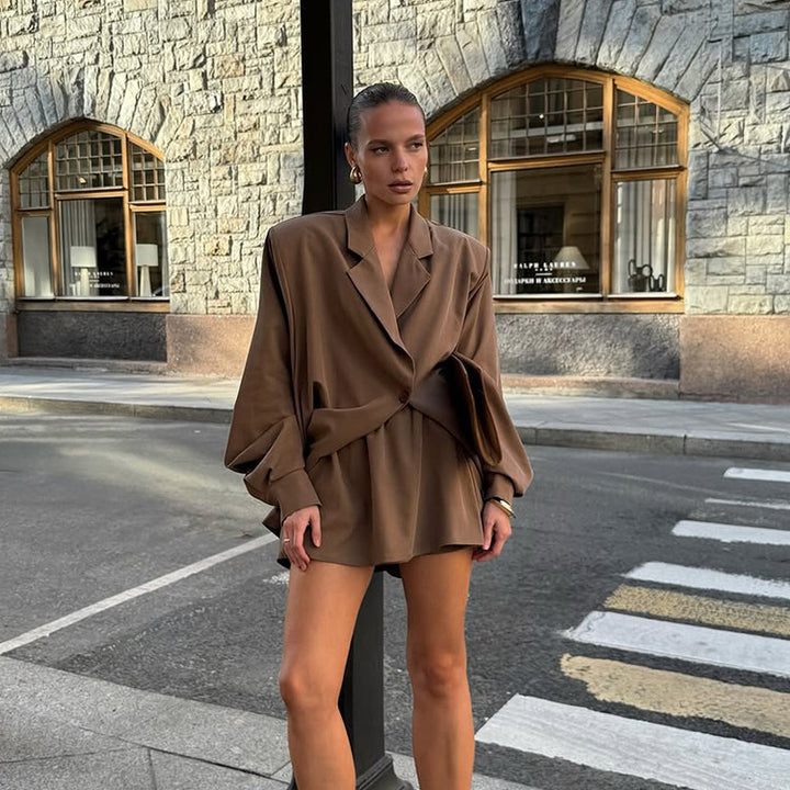 Damen Oversized Blazerjacke mit asymmetrischem Schnitt und eleganten Details Drune