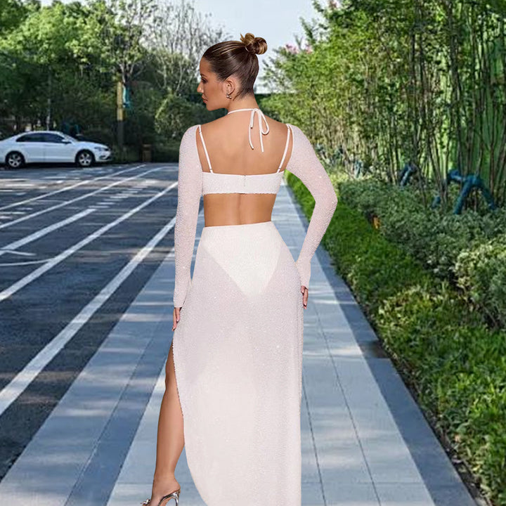 Damen Glamouröses Maxikleid mit schimmernden Details und seitlichem Schlitz Drune
