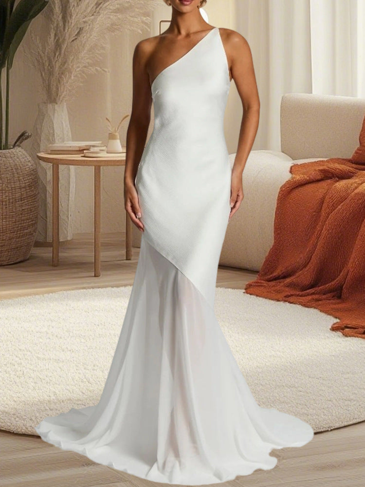 Damen Einseitiges Maxikleid mit fließendem Rock Drune
