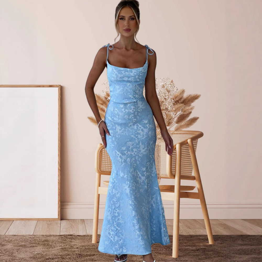 Damen Elegantes Langarm Abendkleid mit floralem Jacquard-Muster und zartem Rückenausschnitt Drune