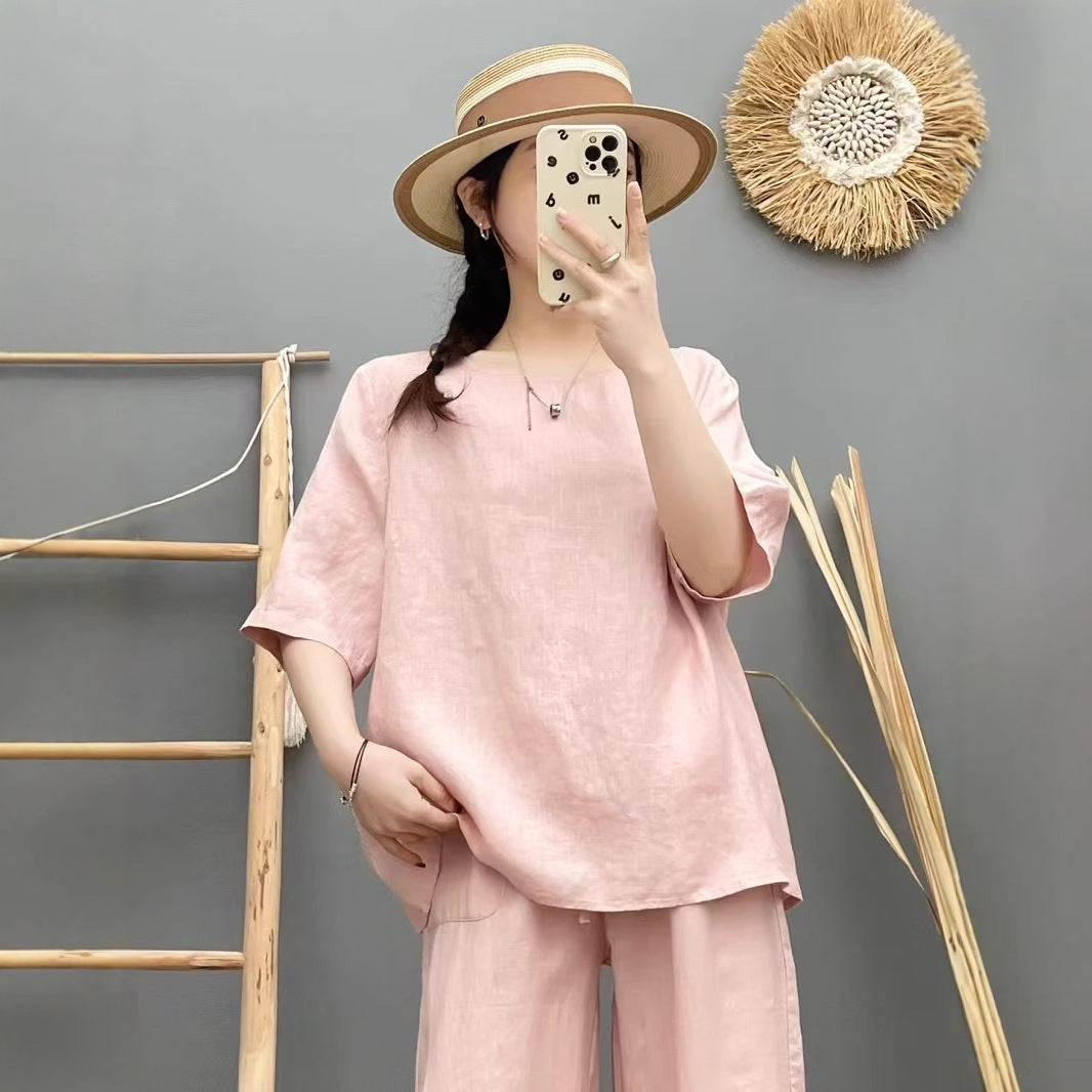 Damen Relaxed Fit Leinen Oversized Top Drune
