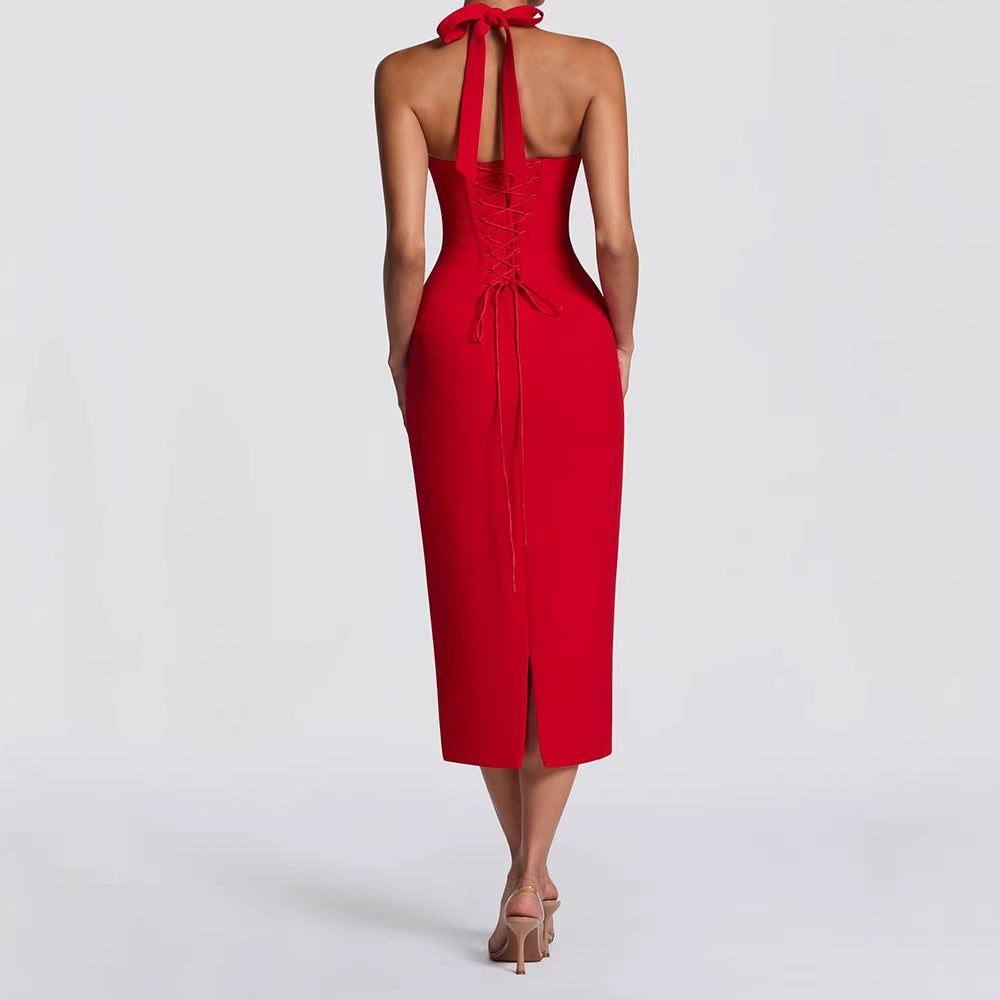 Damen Elegantes Bodycon-Kleid mit Halterdesign Drune