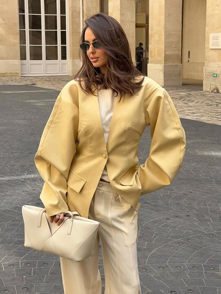 Damen eleganter Oversized Blazer mit Puffärmeln Drune