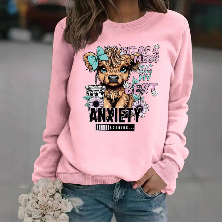 Damen Sweatshirt mit kreativem Hundedesign und inspirierendem Schriftzug Drune