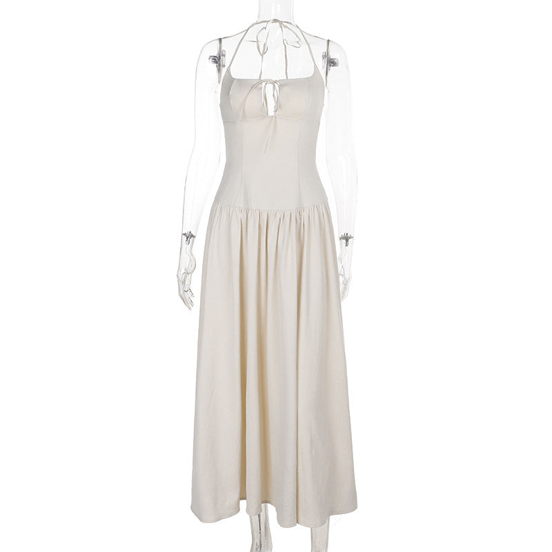 Damen Maxikleid mit verstellbaren Spaghetti-Trägern und fließendem Rock Drune