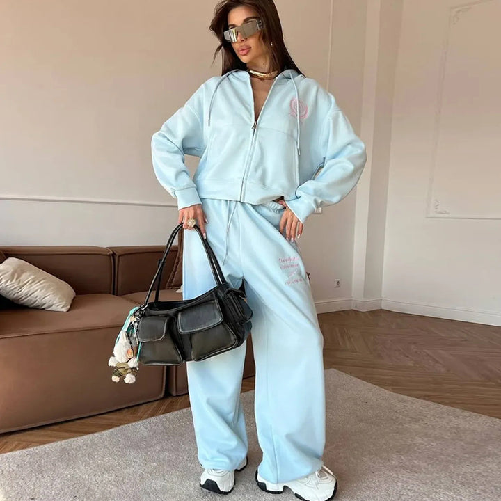 Damen lässiger Cropped Hoodie mit weitem Jogger Drune