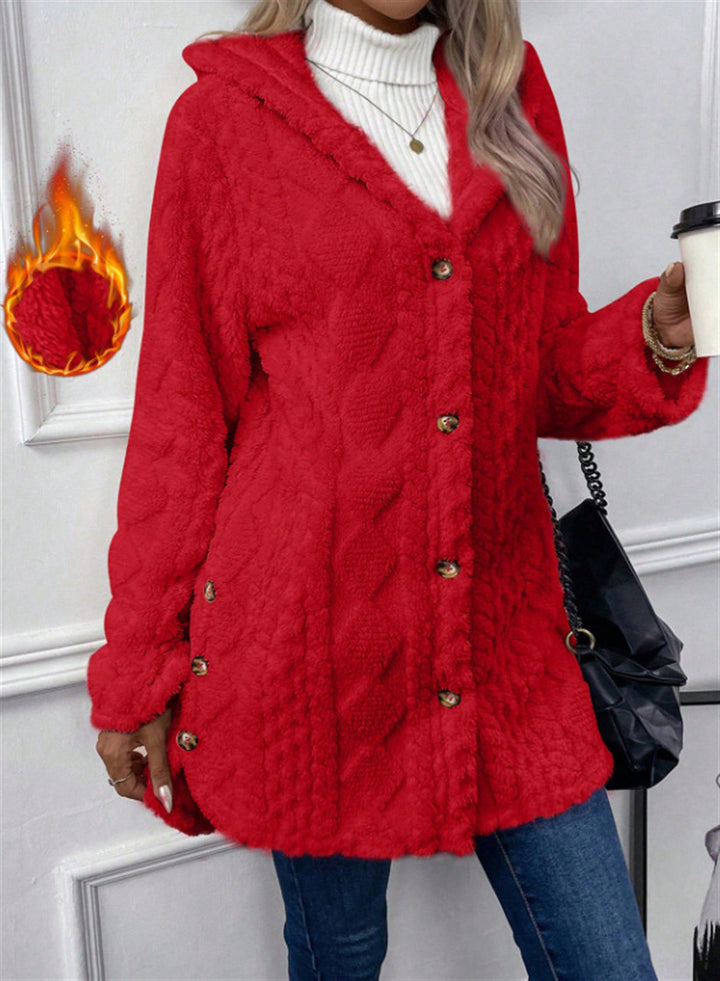 Damen kuschelige Knopfjacke mit hohem Kragen Drune