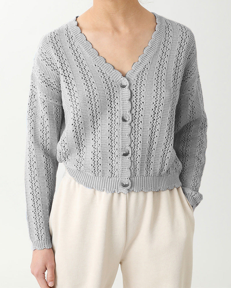 Damen Strickcardigan mit femininer Rüsche und Knopfdetails Drune