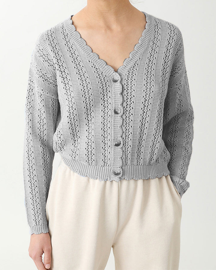 Damen Strickcardigan mit femininer Rüsche und Knopfdetails Drune