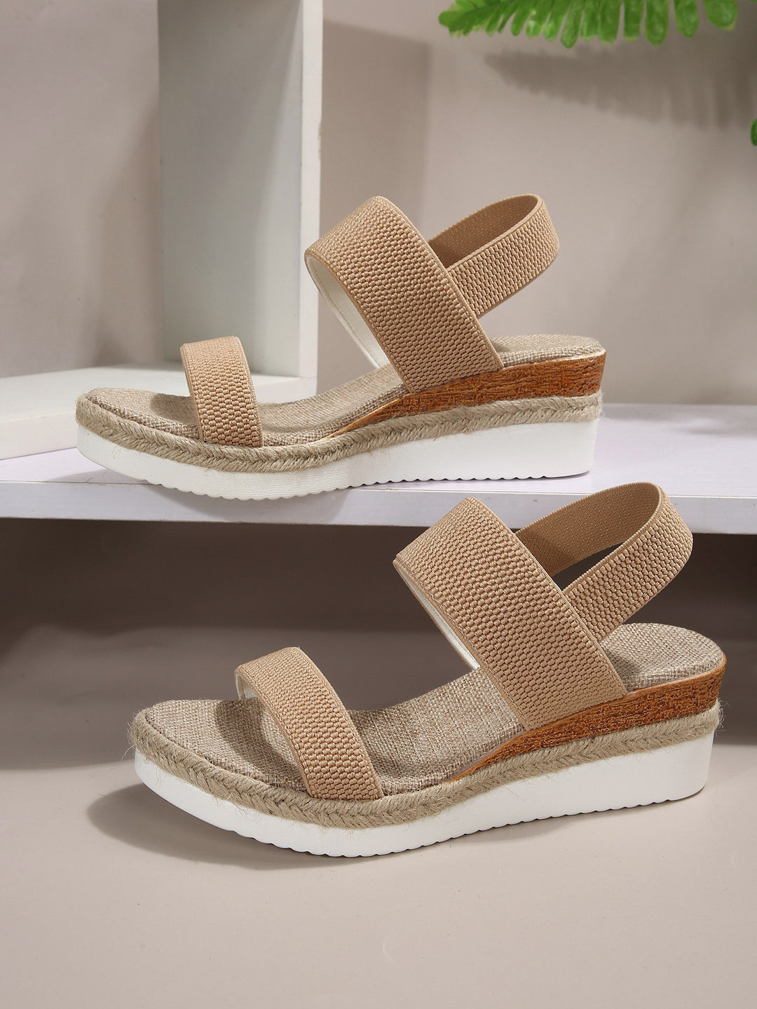 Damen Wedge-Sandalen mit geflochtener Jute-Optik und bequemer Sohle Drune