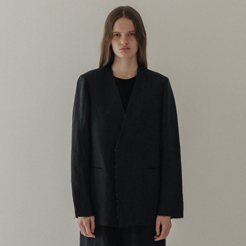 Damen Eleganter und lässiger Leinenblazer ohne Verschluss Drune
