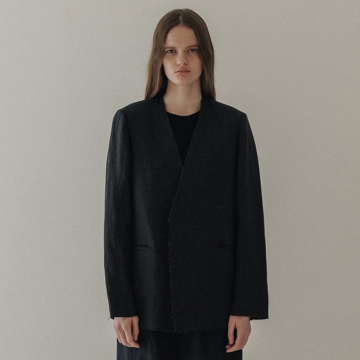 Damen Eleganter und lässiger Leinenblazer ohne Verschluss Drune