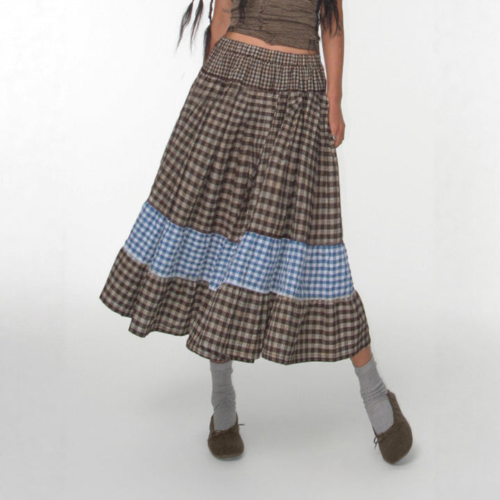 Damen Rock mit voluminösem Rüschensaum und kariertem Design Drune