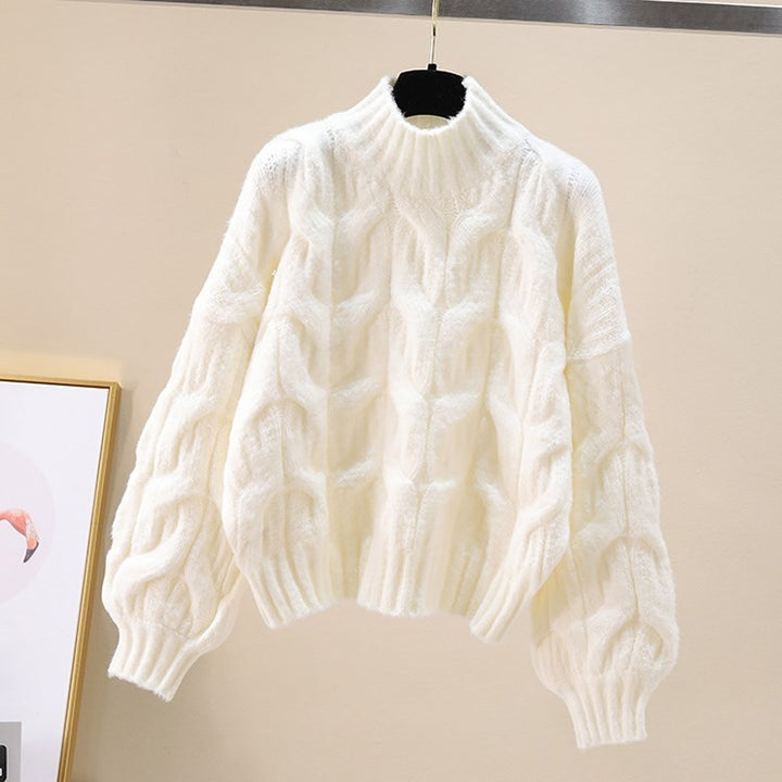 Damen kuscheliger Strickpullover mit voluminösen Ärmeln und Zopfmuster Drune