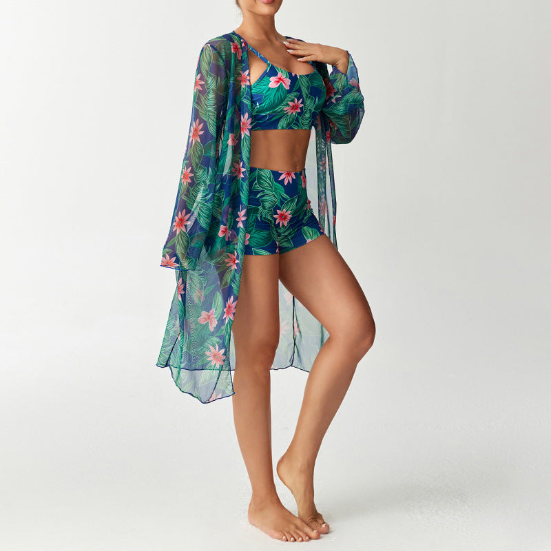 Damen Strandüberwurf mit floralem Design und hohem Schnitt Drune