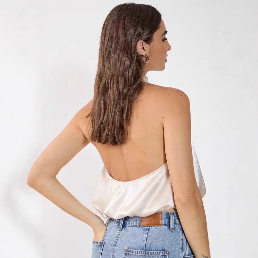 Damen Satin-Haltertop mit gerafftem Ausschnitt Drune