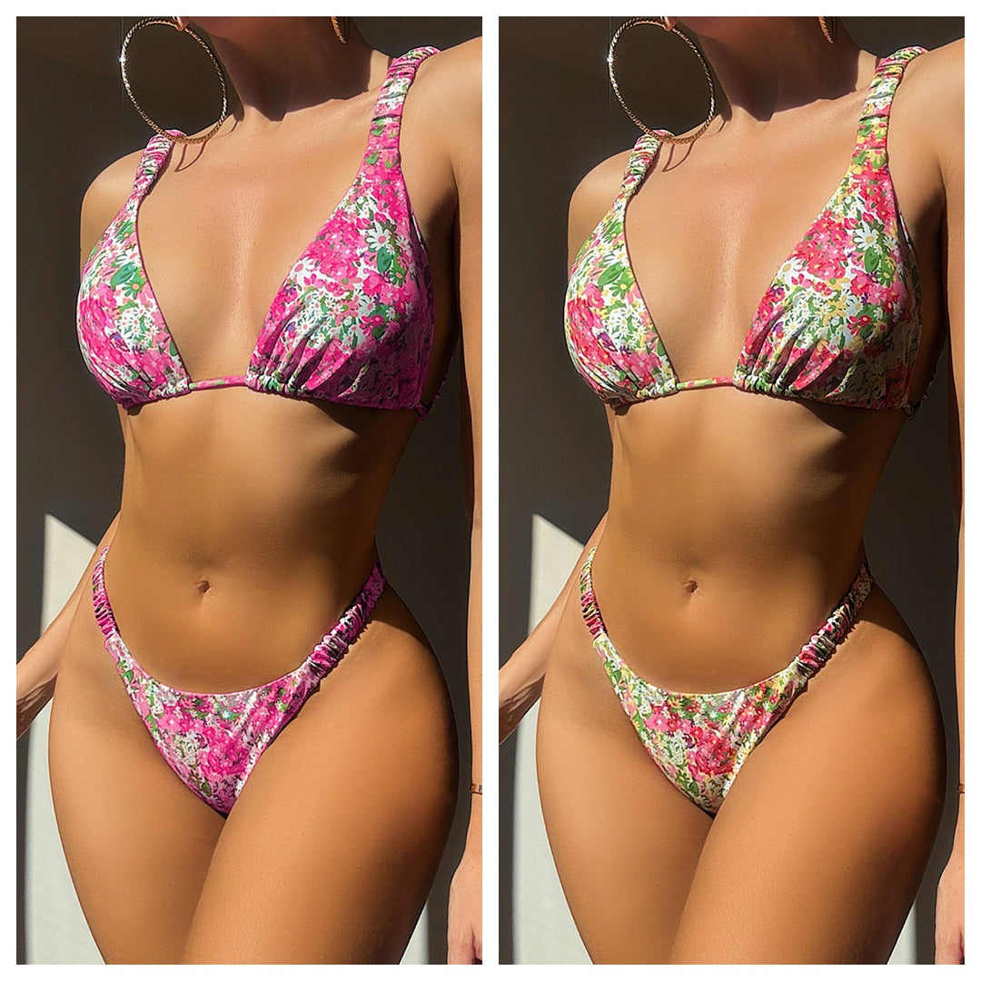 Damen Blütenmuster Triangel-Bikini Drune