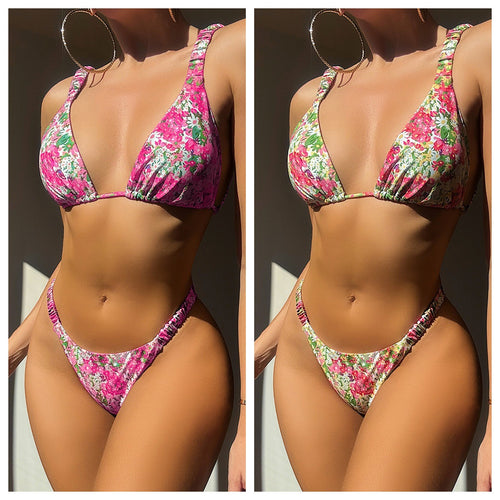 Damen Blütenmuster Triangel-Bikini Drune