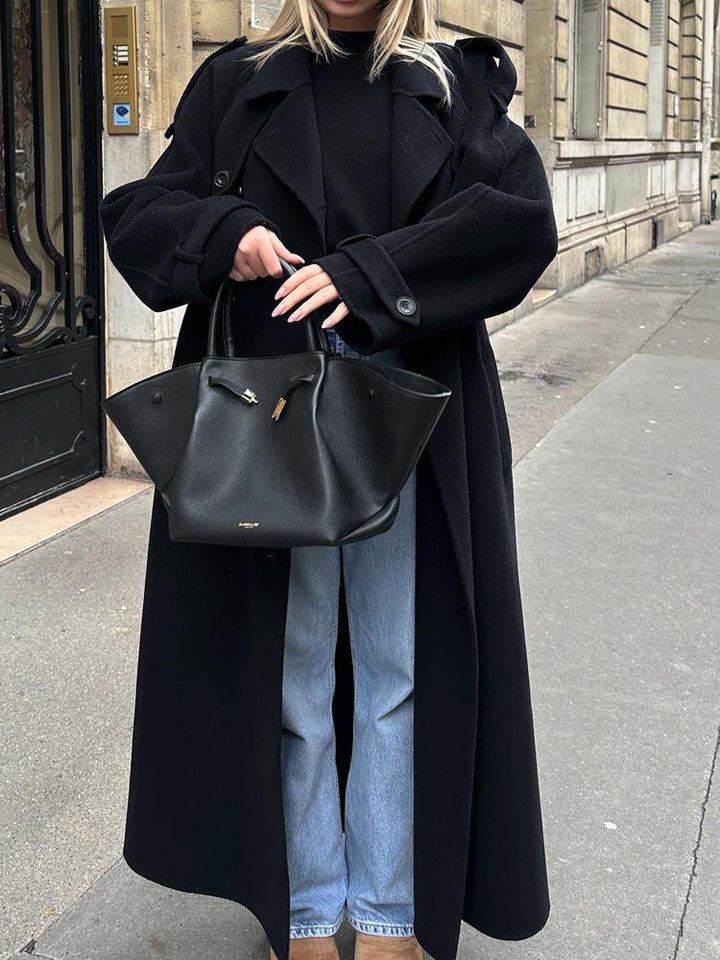 Damen Oversize Wintermantel mit elegantem Revers und praktischen Taschen Drune