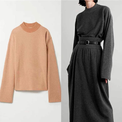 Damen eleganter Strickkleid mit Taillengürtel Drune