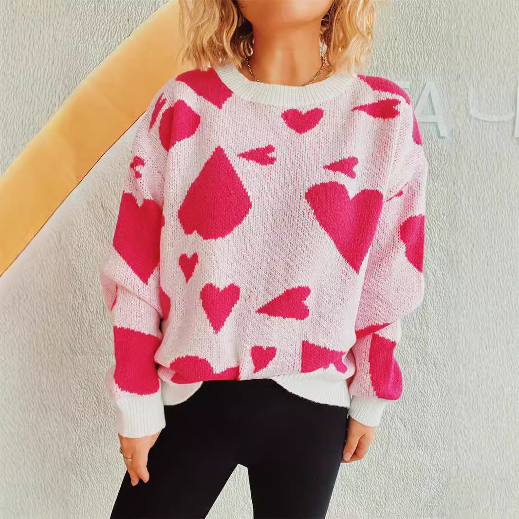 Damen oversized Pullover mit Herzmotiv Drune