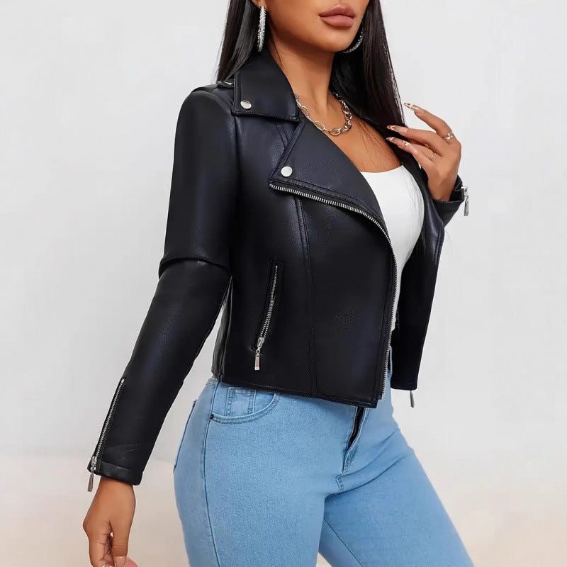 Damen Kunstleder Bikerjacke figurbetont geschnitten