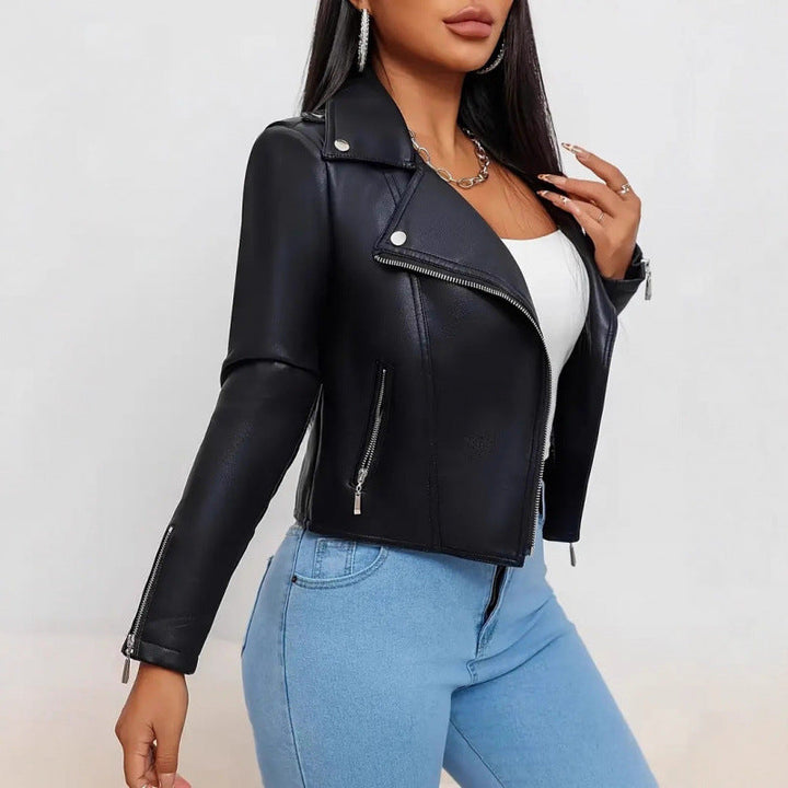 Damen Kunstleder Bikerjacke figurbetont geschnitten