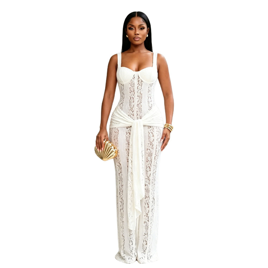 Damen Elegantes Spitzenkleid mit tailliertem Körper und weichem Fall Drune