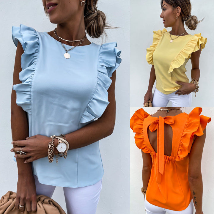 Damen elegante Bluse mit Rüschenärmel Drune