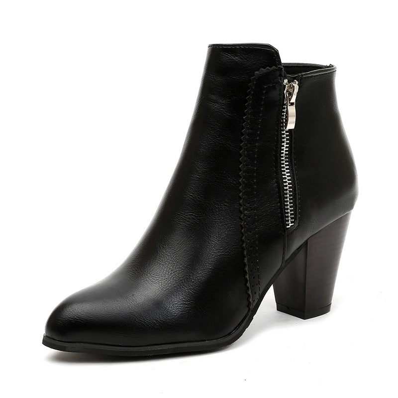 Damen elegante Stiefeletten mit modischem Reißverschluss und hochwertiger Sohle Drune