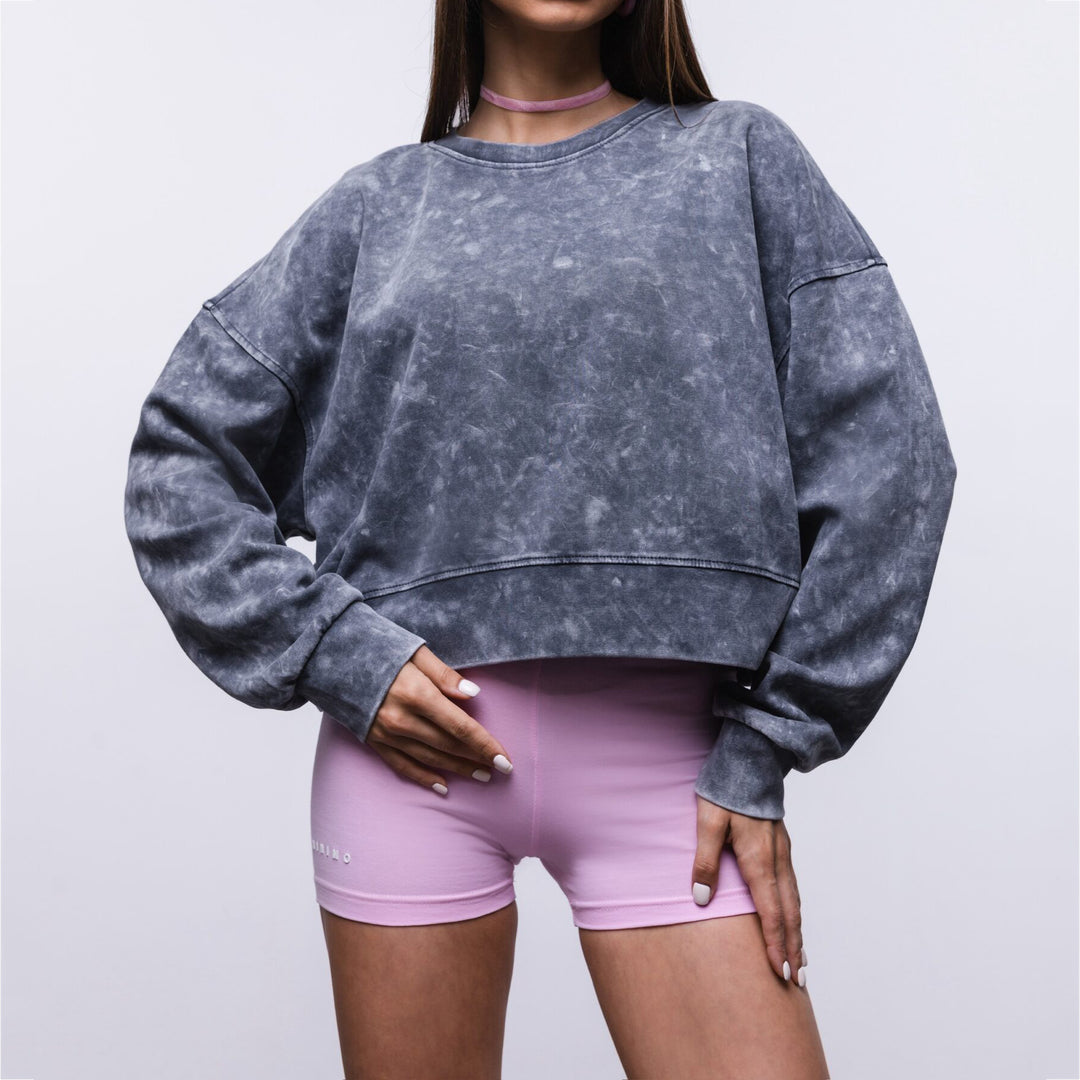 Damen cropped Sweatshirt mit weiten Ärmeln und modischem Wasch-Effekt Drune