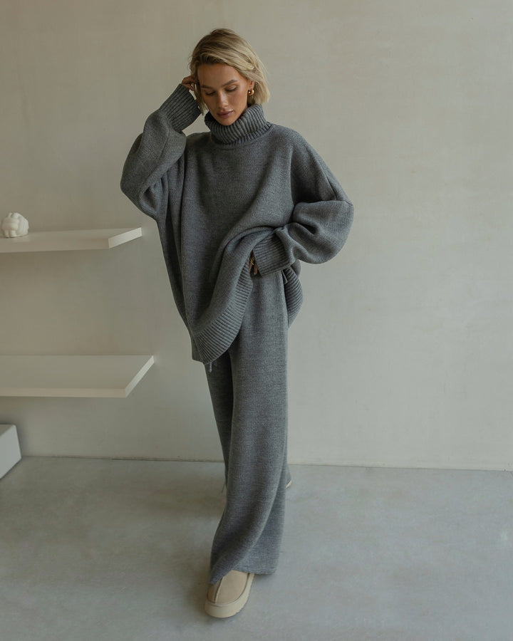 Damen gemütlicher Oversized Pullover mit hohem Kragen Drune