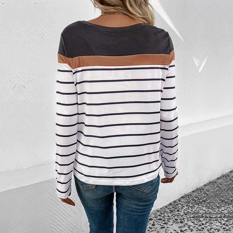 Damen gestreiftes Langarmshirt mit elegantem Farbhüpf-Design Drune
