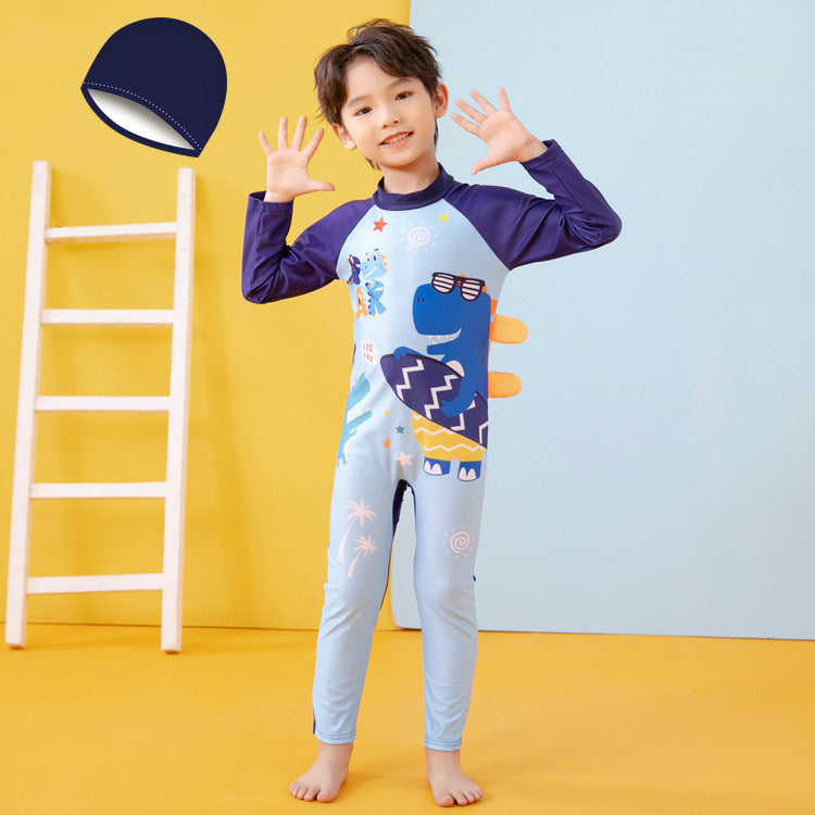 Jungen UV-Schutz Schwimmanzug mit langen Ärmeln und süßem Dinosaurier-Motiv Drune