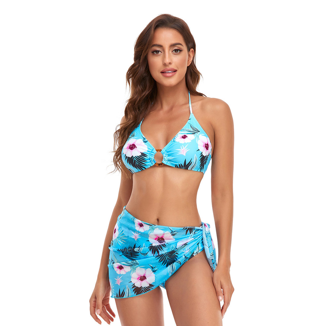 Damen Triangel-Bikini-Set mit modischem Wickelrock und floralem Design Drune