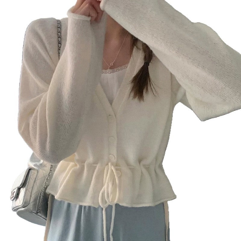 Damen Strickjacke mit taillierbarem Bindegürtel und luftigen Ärmeln Drune