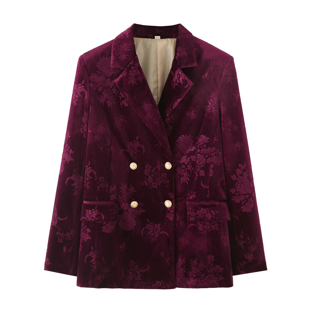 Femme Reverskragen Samt Blumen Blazer Drune
