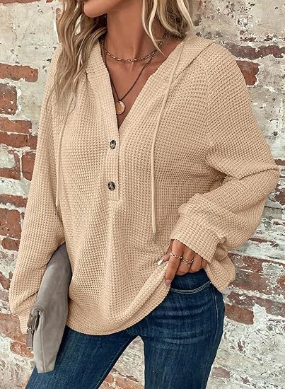 Damen lässiger Hoodie mit Knopfdetails und weit geschnittenen Ärmeln Drune