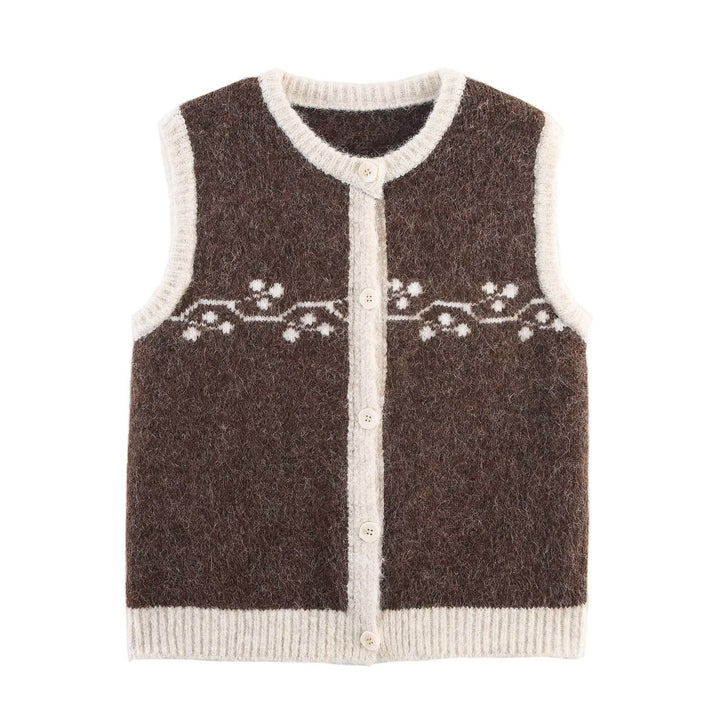 Damen Weste aus hochwertiger Wolle mit floralem Muster Drune