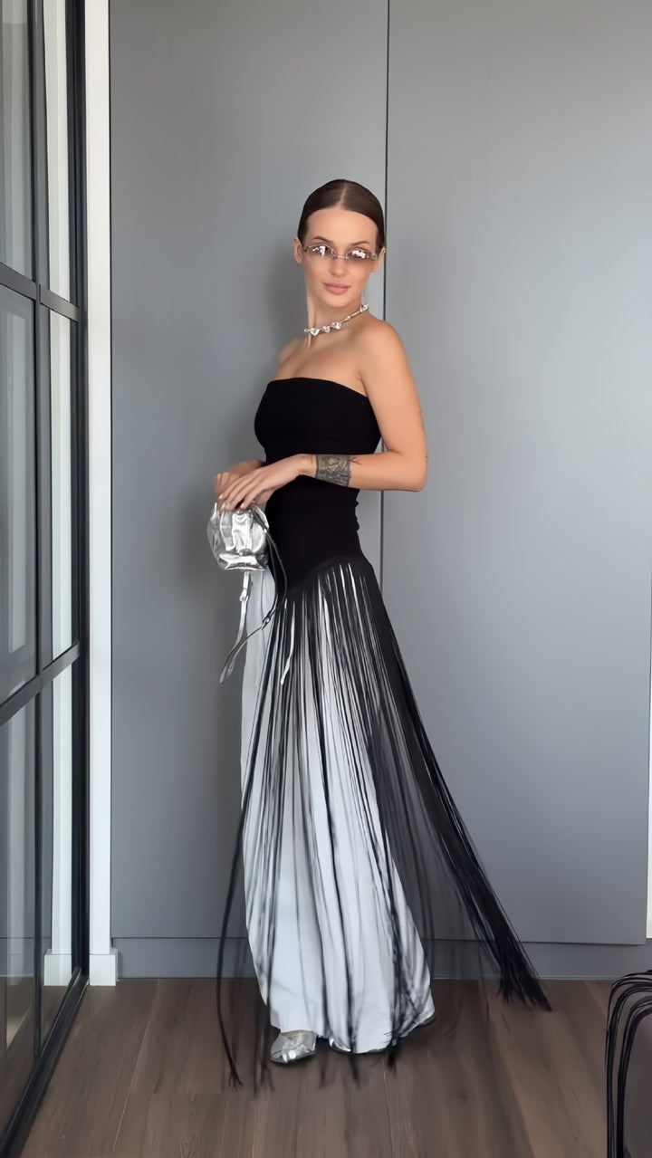 Damen Maxikleid mit schimmerndem Fransen-Design Drune