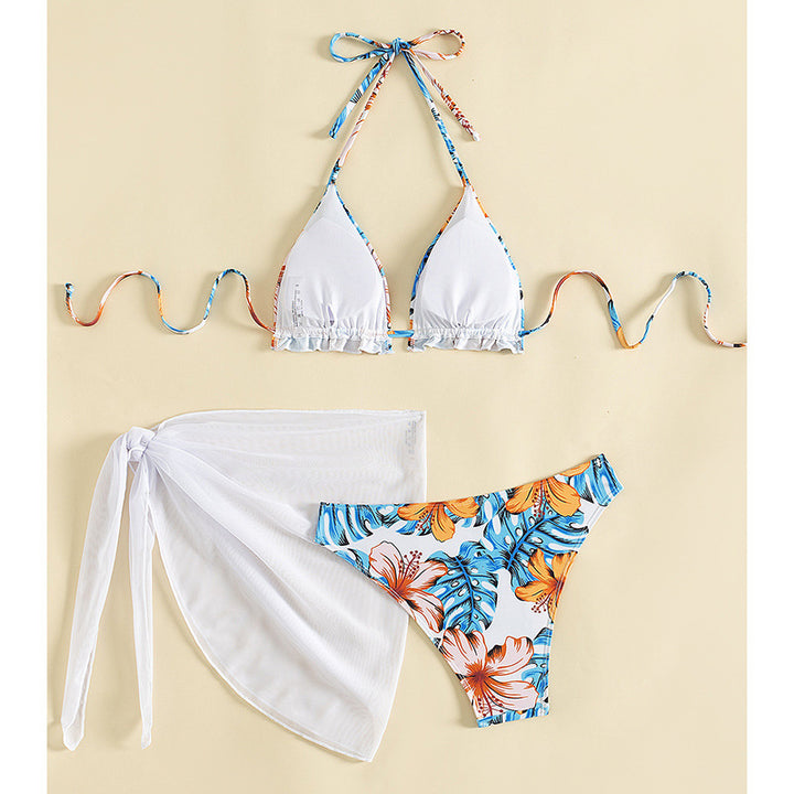 Damen Triangel-Bikini-Set mit floralem Muster und lässigem Tuch Drune