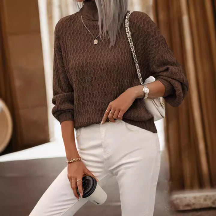 Damen Strickpullover mit hohem Kragen und strukturiertem Design Drune